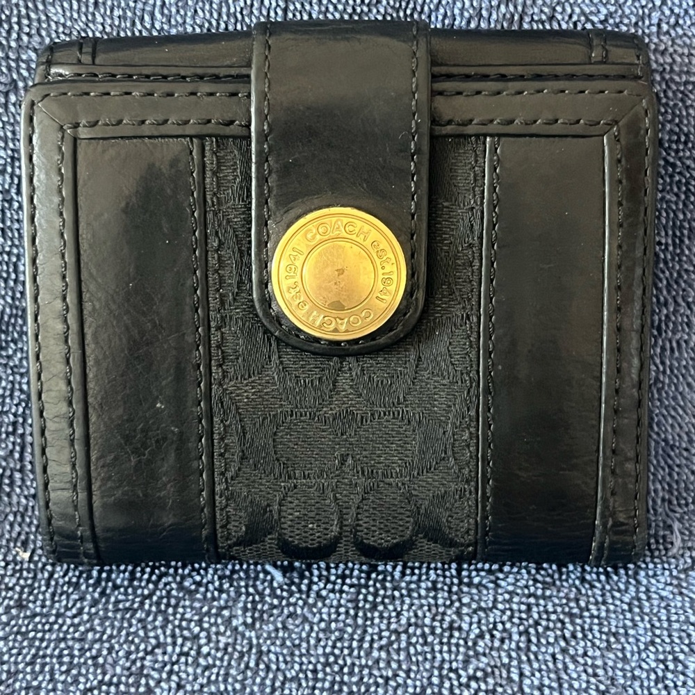 Coach Black Wallet with Gold Accent